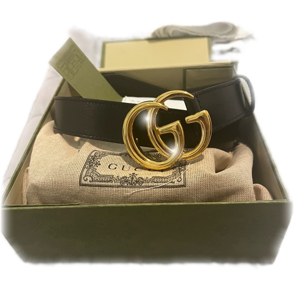 Gucci Gold GG Marmont Leather Belt Sz 65